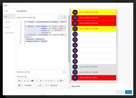 Esri Dashboard List Advanced Formatting