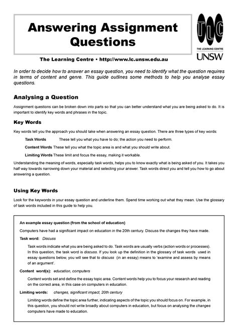 essay questions examples with answers
