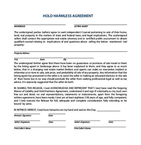 Free Hold Harmless Agreement Real Estate Edit, Fill, Sign Online