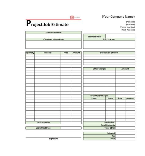 Estimate Construction Template Free