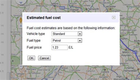 estimated fuel cost google maps