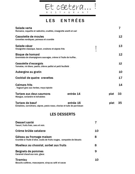 et caetera menu