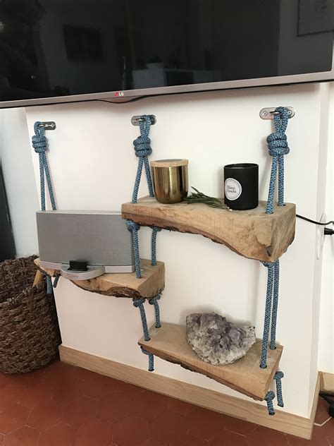 Étagère suspendue en bois, corde et perles mon DIY