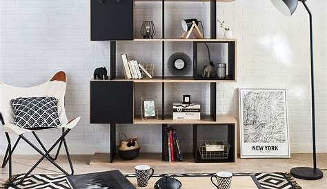 Etagere Chene Et Noir étagère En Metal Asymétrique Chêne Naturel