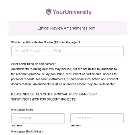 ethical review amendment form template