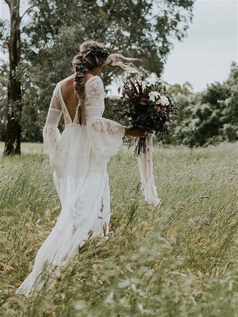 Ivory Tulle Bohemian Style Wedding Dress Chiffon Sleeves Etsy