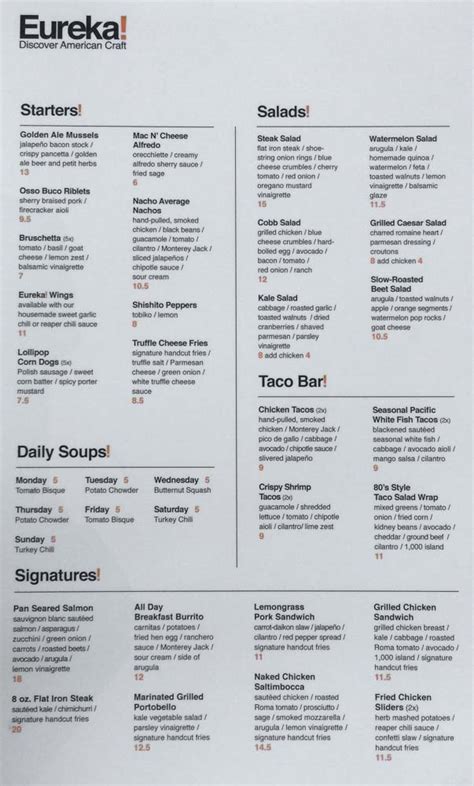 Eureka Menu Concord Ca