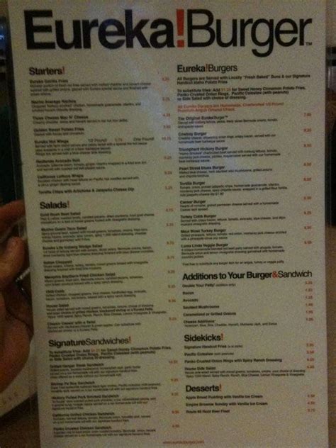 eureka restaurant menu with prices
