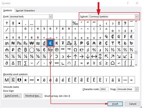 euro symbol shortcut excel