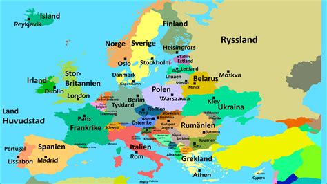 Poster Colorful karta Europa med länder och huvudstäder PIXERS.SE