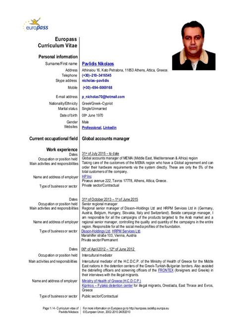 europass cv english example pdf