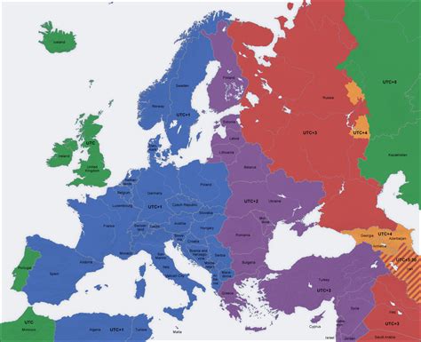european time zones map with cities