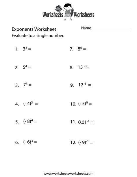 evaluating algebraic expressions with exponents worksheet pdf