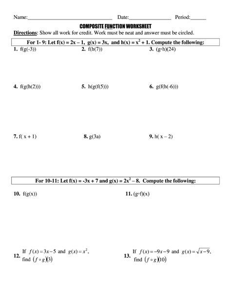 Evaluating Composite Functions Worksheet Pdf