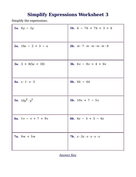 evaluating variable expressions worksheet