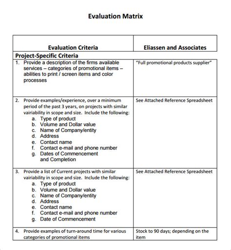 evaluation matrix example