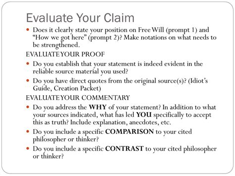 Evaluation of your Claim