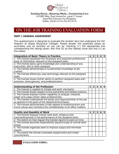 evaluation sheet for ojt students