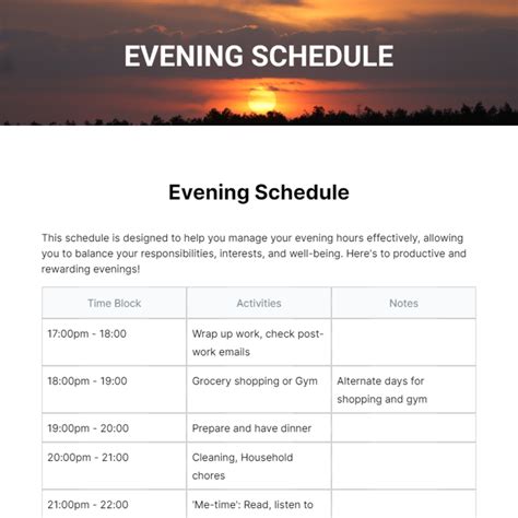 evening event schedule