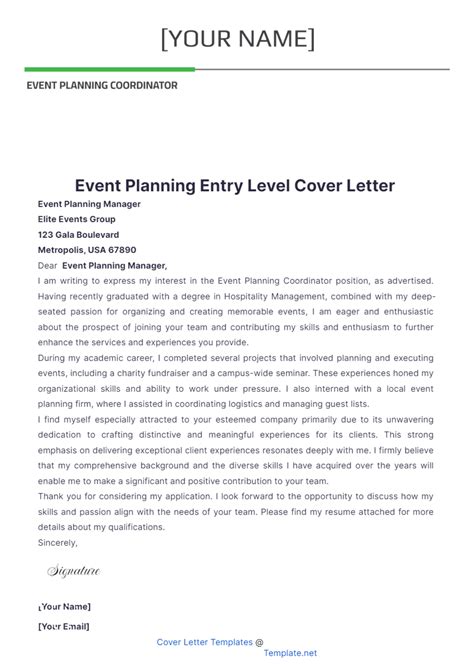 Event Coordinator Cover Letter Entry Level