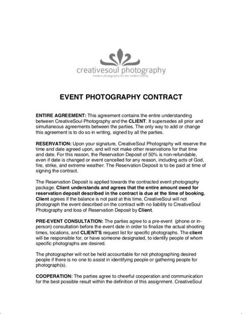 Event Photography Contract Template