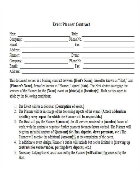 Event Planner Contract Template Business