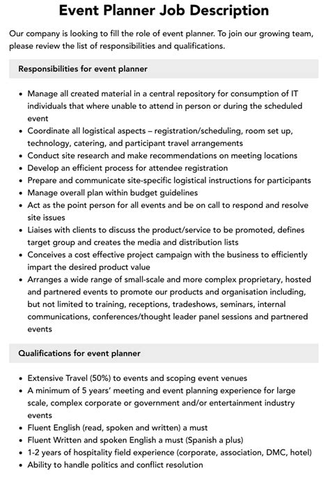 Event Planner Job Description