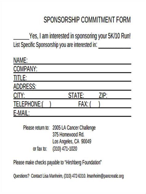 event sponsorship commitment form template