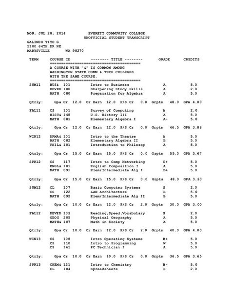 everett community college official transcript