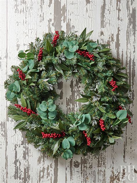 Seasonal evergreen arrangement. Christmas wreaths, Holiday decor