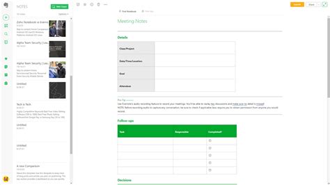 Evernote Meeting Notes Template
