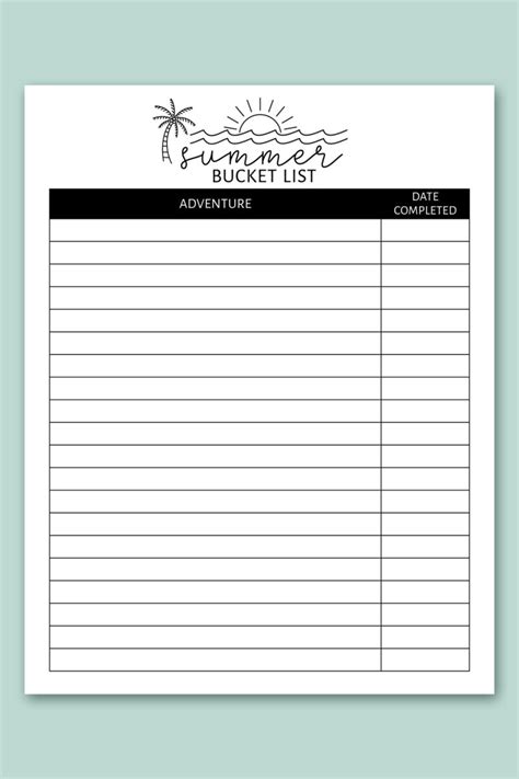 Every Day Bucket List Printable Template