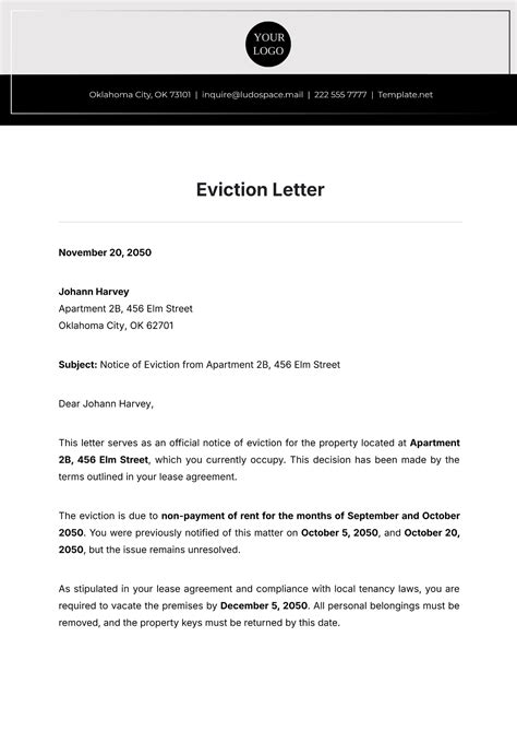 Notice Of Eviction Letter Sample PDF Template