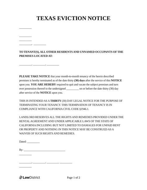 Texas Eviction Notice Form Template Business