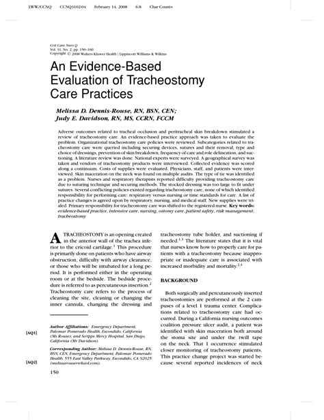 Evidence-Based Tracheostomy Care Guidelines