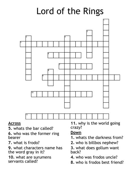 Lord Of The Rings Crossword Puzzles
