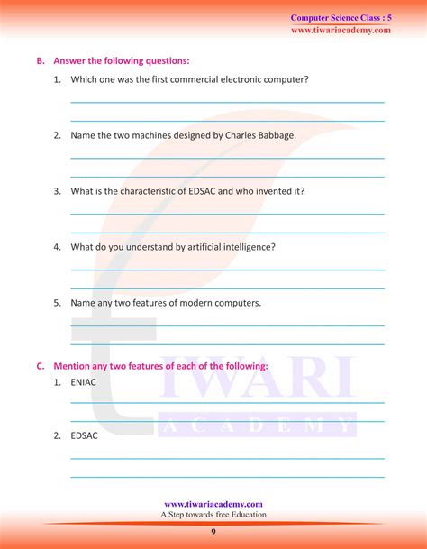 evolution of computer worksheet for class 5 with answers