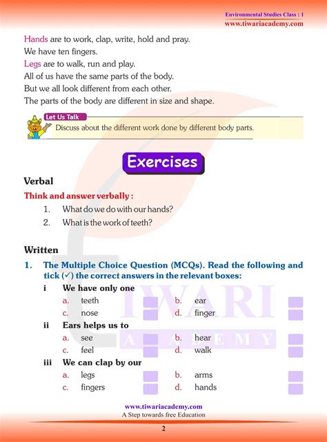 evs class 1 question answer chapter 1