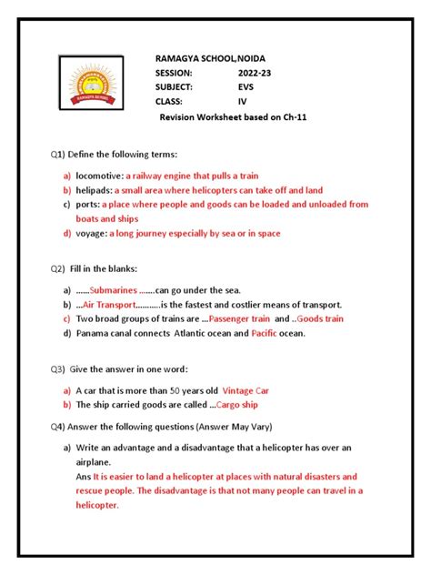 evs questions for class 4 with answers