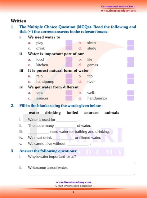 evs questions for class 4 with answers term 1