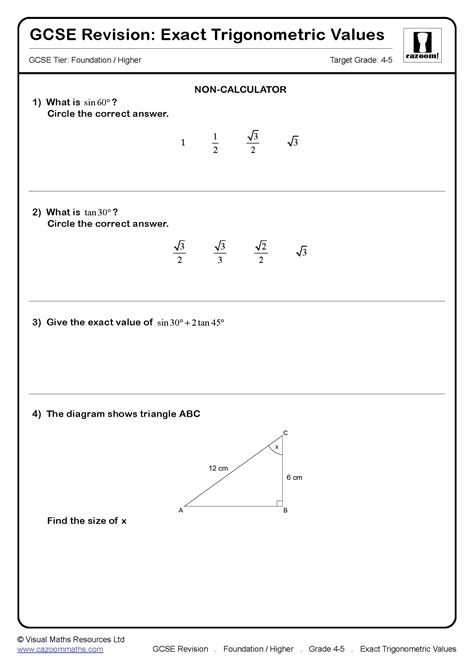 exact trig values questions and answers