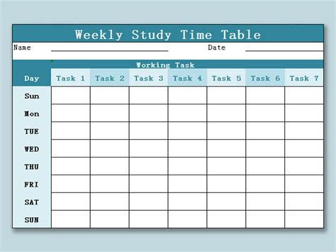 exam study timetable template excel