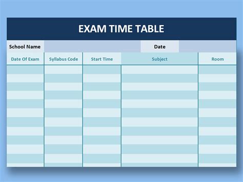 exam time table format in excel