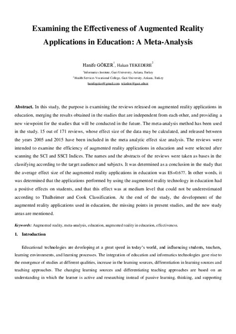 examining the effectiveness of augmented reality applications in education a meta analysis