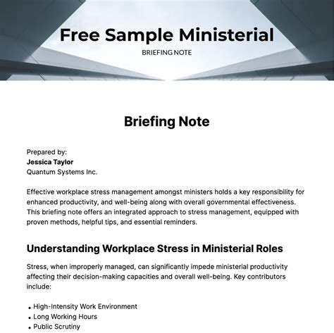 Example Briefing Note To Minister