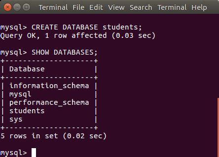 example create database mysql