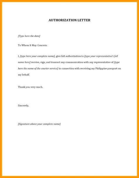 example format of authorization letter