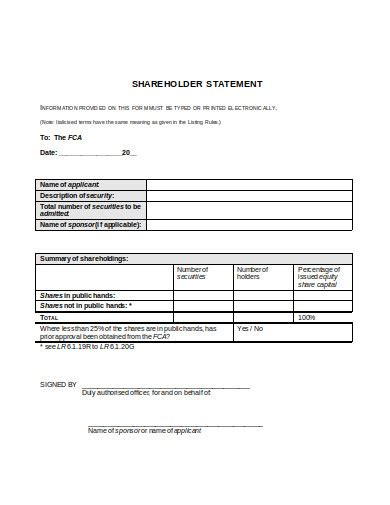 Example Holding Statement