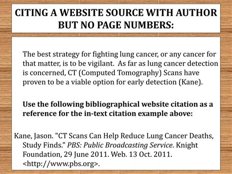 example in text citation for website with no author