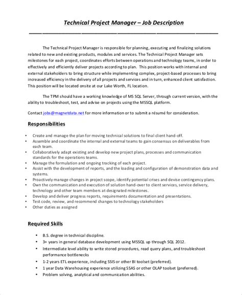 example job description for project manager